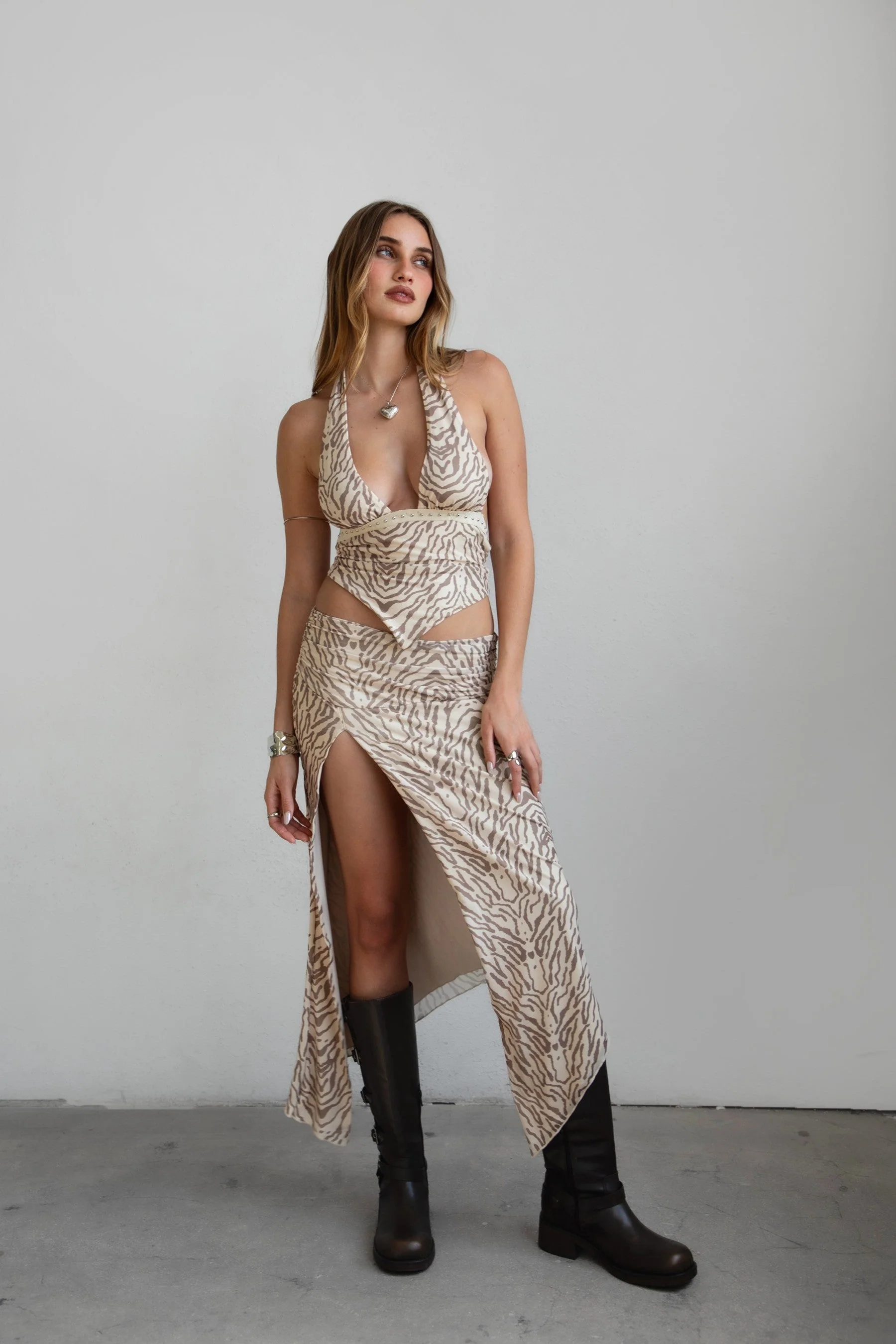 ALMEDA Mesh Print Halter Top & Maxi Skirt Set - Image 13
