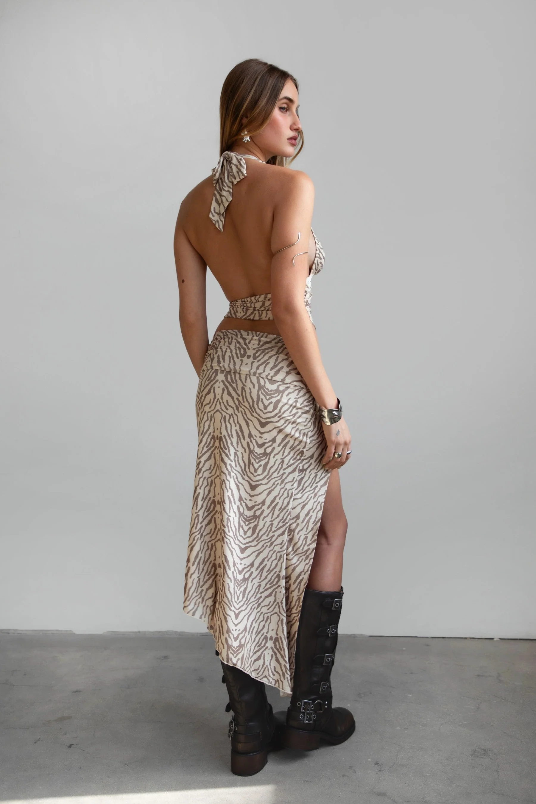ALMEDA Mesh Print Halter Top & Maxi Skirt Set - Image 15