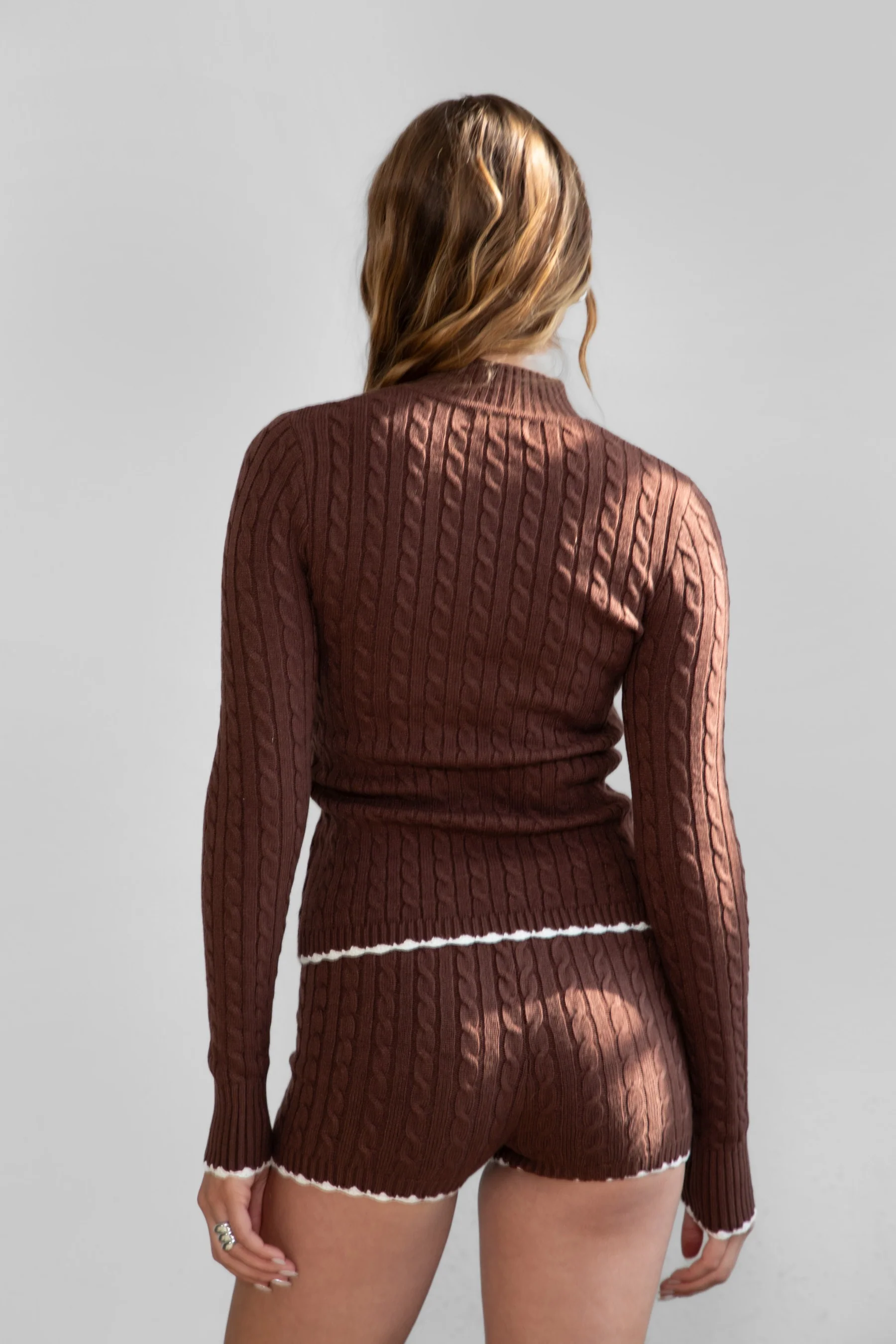 Cline Cable Knit Two-Piece Lounge Short Set - Image 9