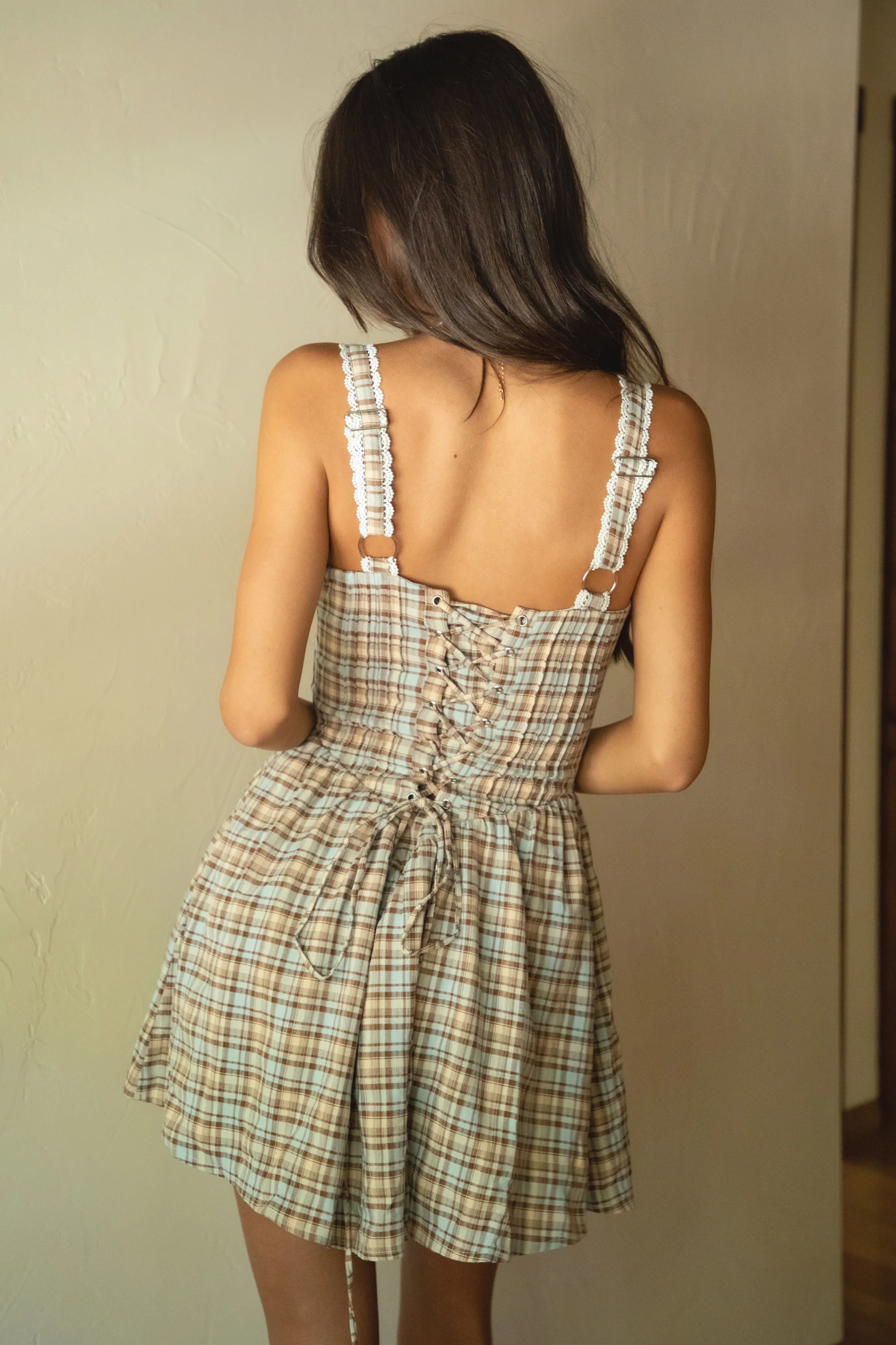 DANIELLE Rayon Challis Plaid Mini Dress - Image 4