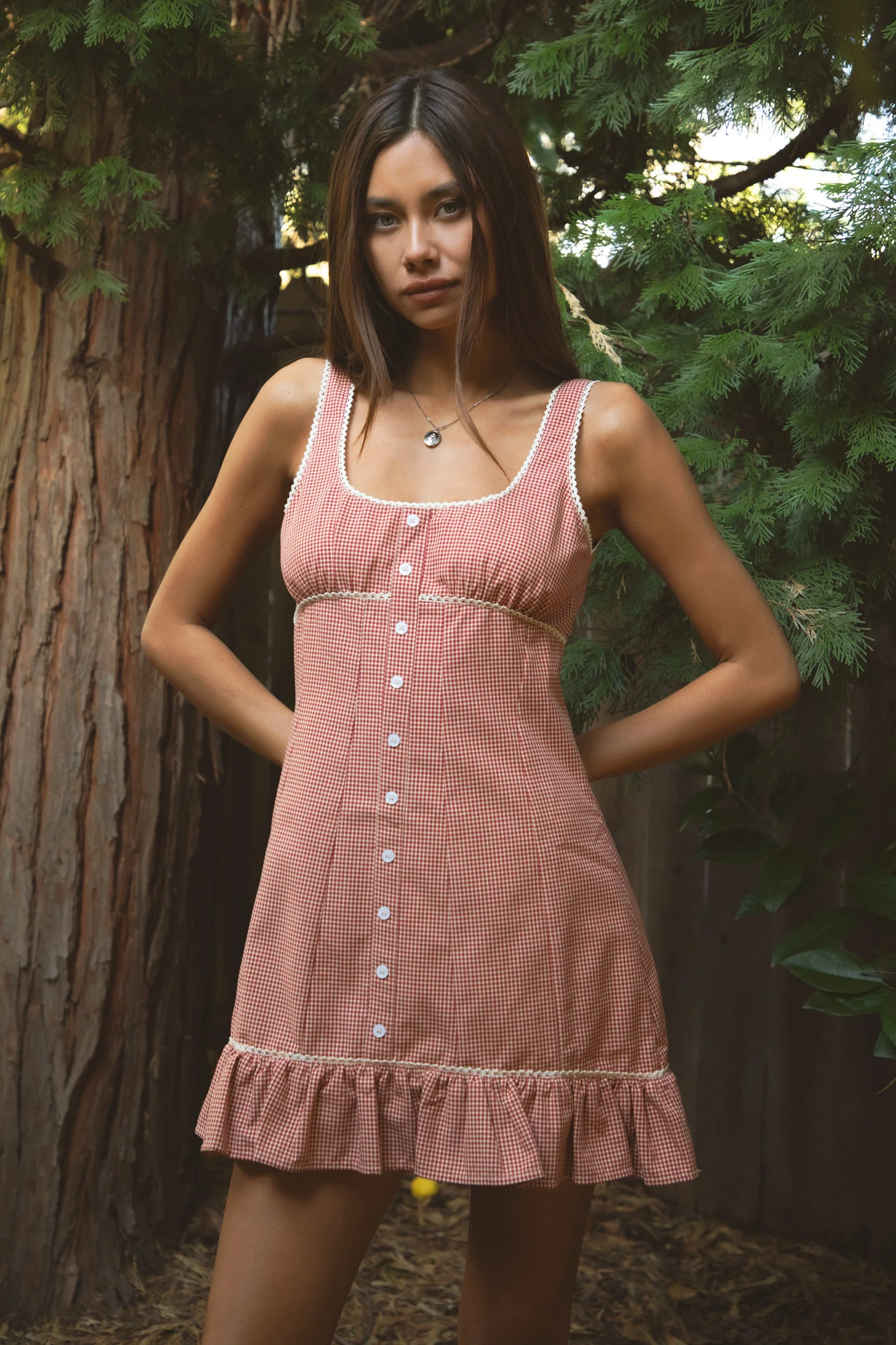 AMELIE Gingham Square Neck Sleeveless Mini Dress - Image 10
