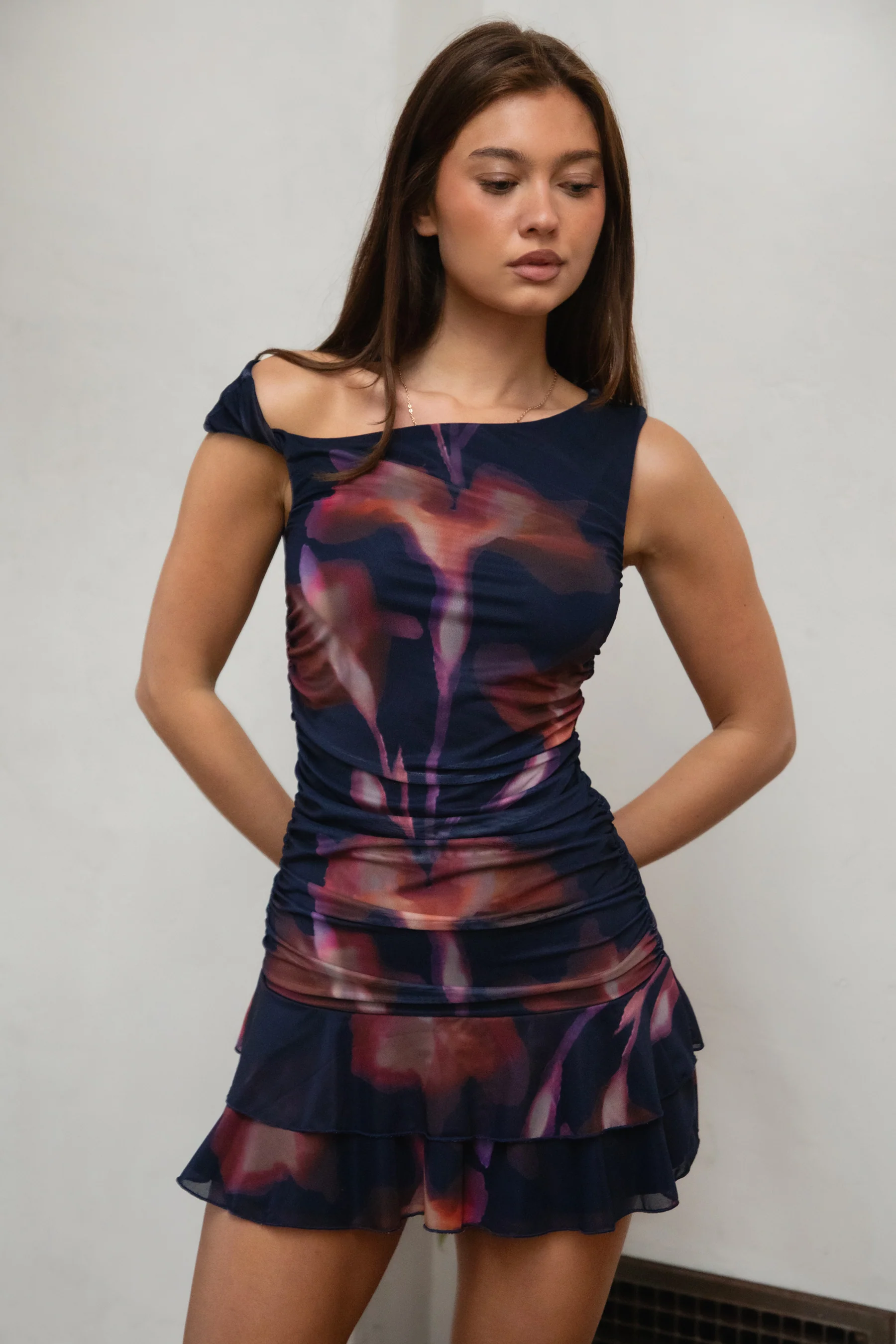 VIORELLE Twisted One-Shoulder Mesh Dress - Image 2