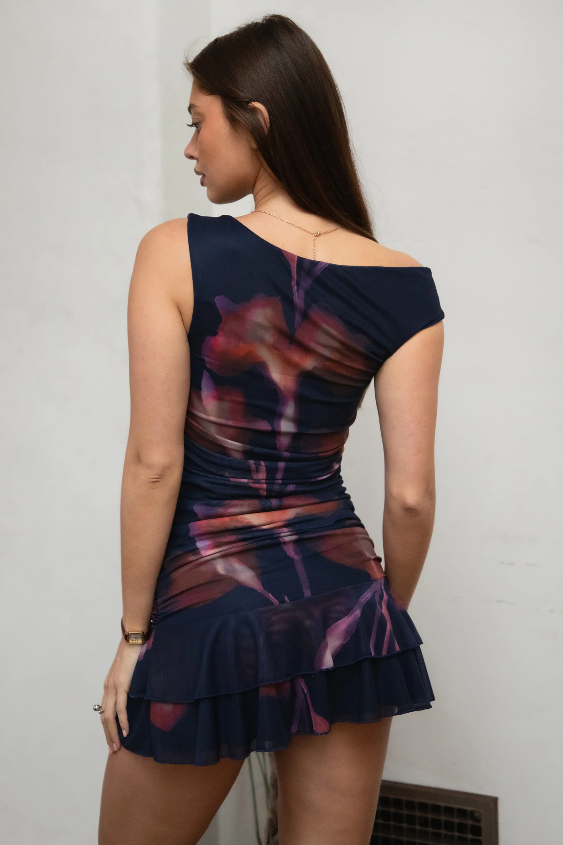 VIORELLE Twisted One-Shoulder Mesh Dress - Image 4