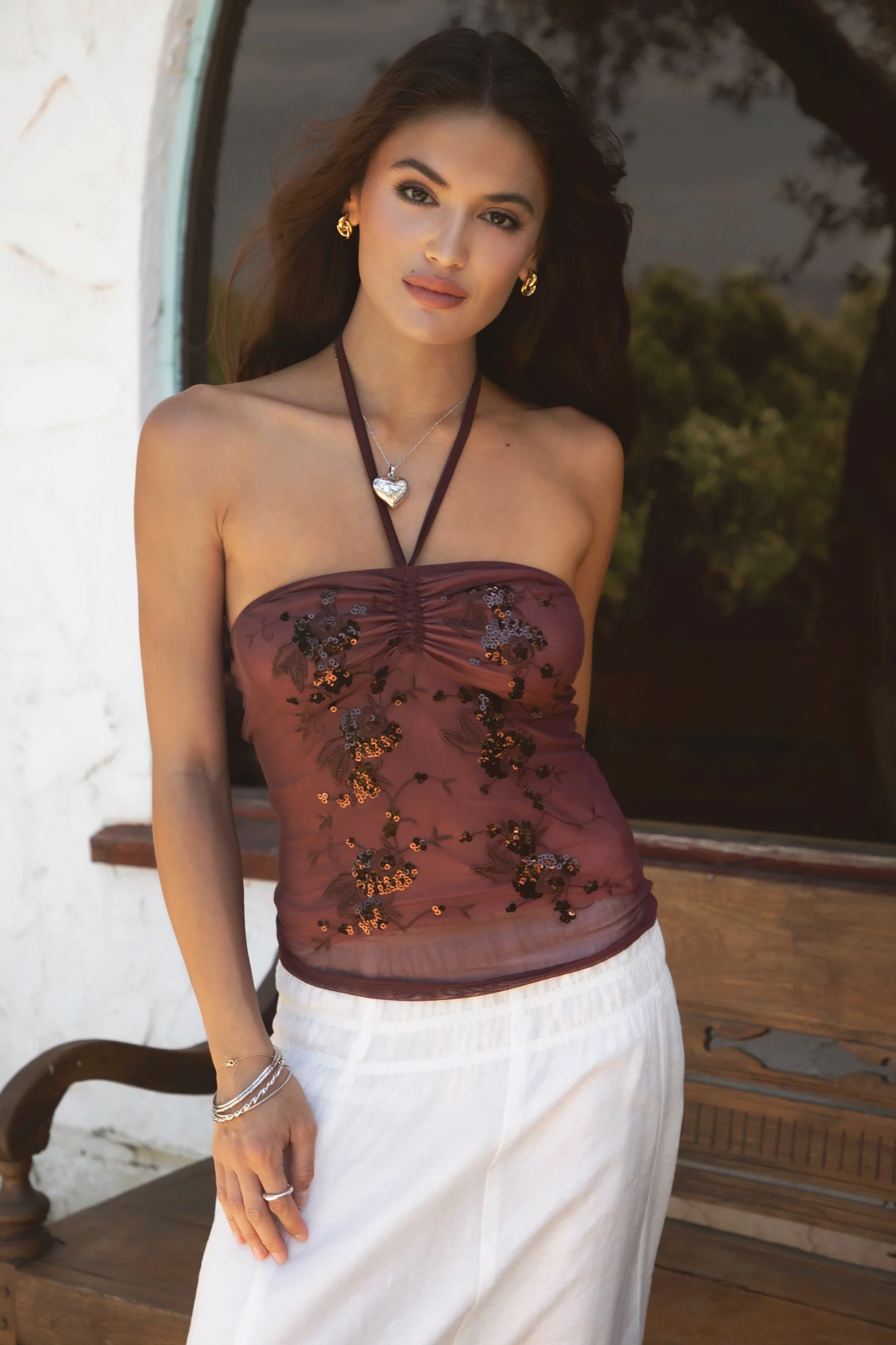 KEZIA Mesh Sequin Embroidered Cami Top - Image 3