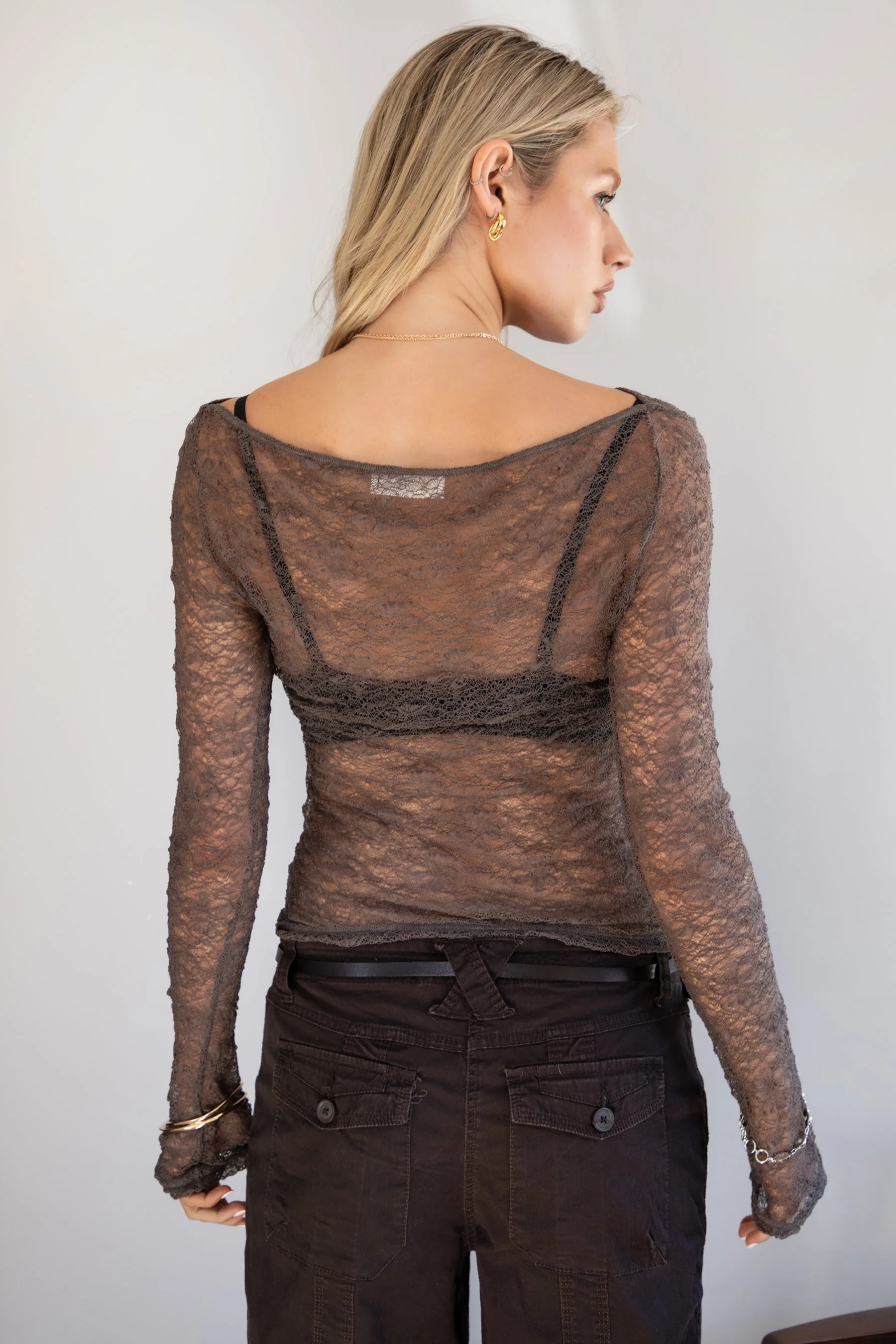 MIRELLE Stretch Sheer Lace Long Sleeve Top - Image 11