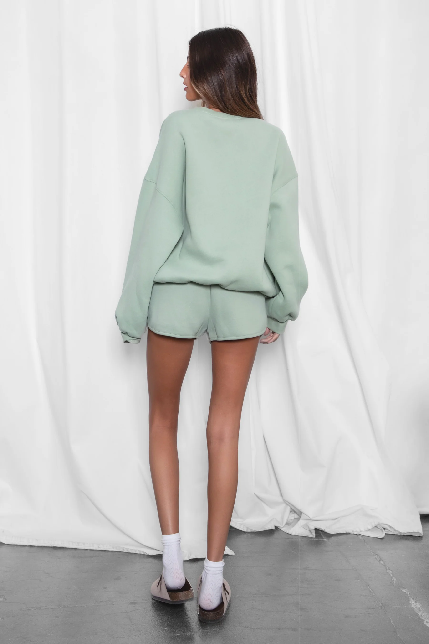 SHORTY Drawstring Waist Plush Fleece Track Mini Shorts - Image 10