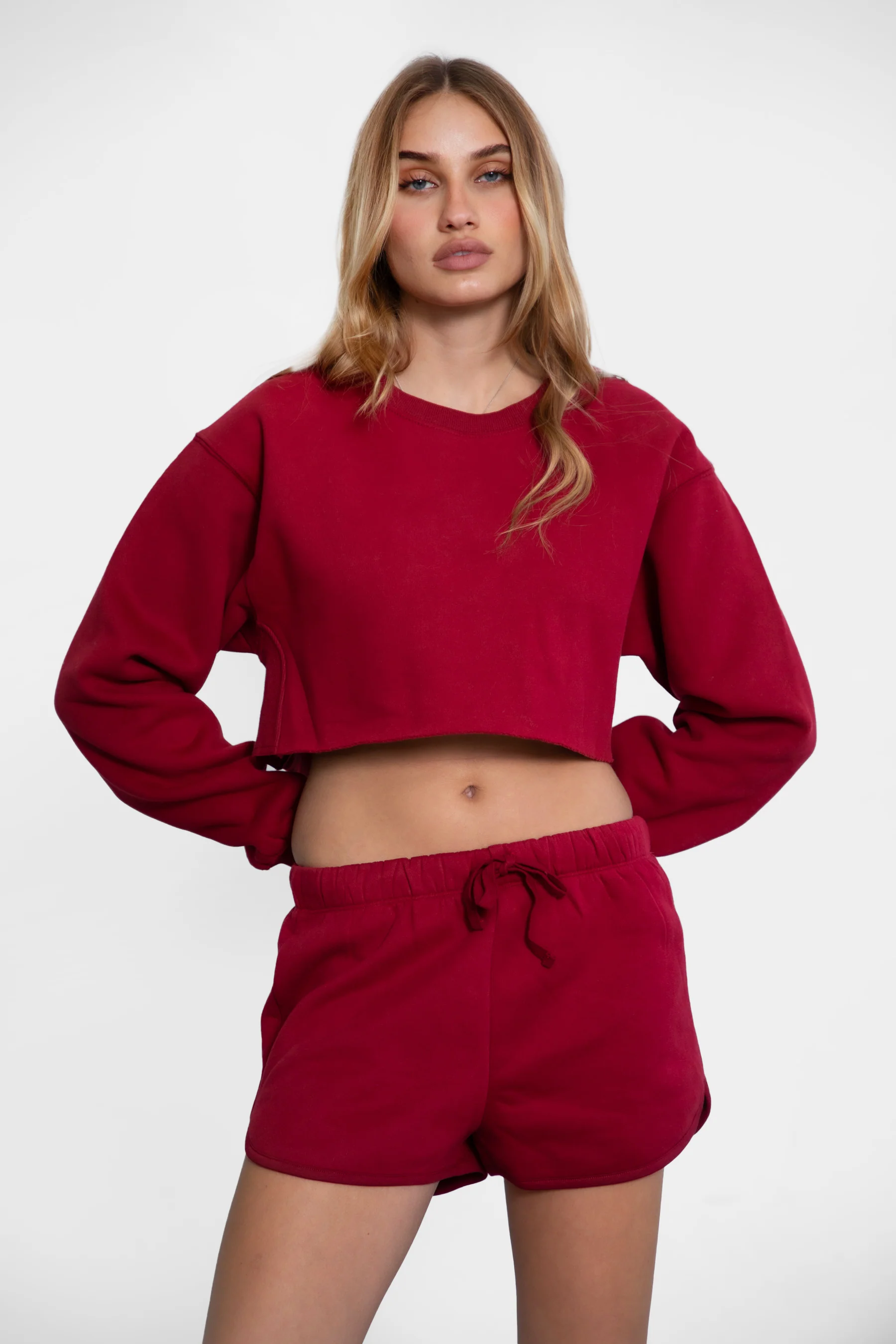 SHORTY Drawstring Waist Plush Fleece Track Mini Shorts - Image 13