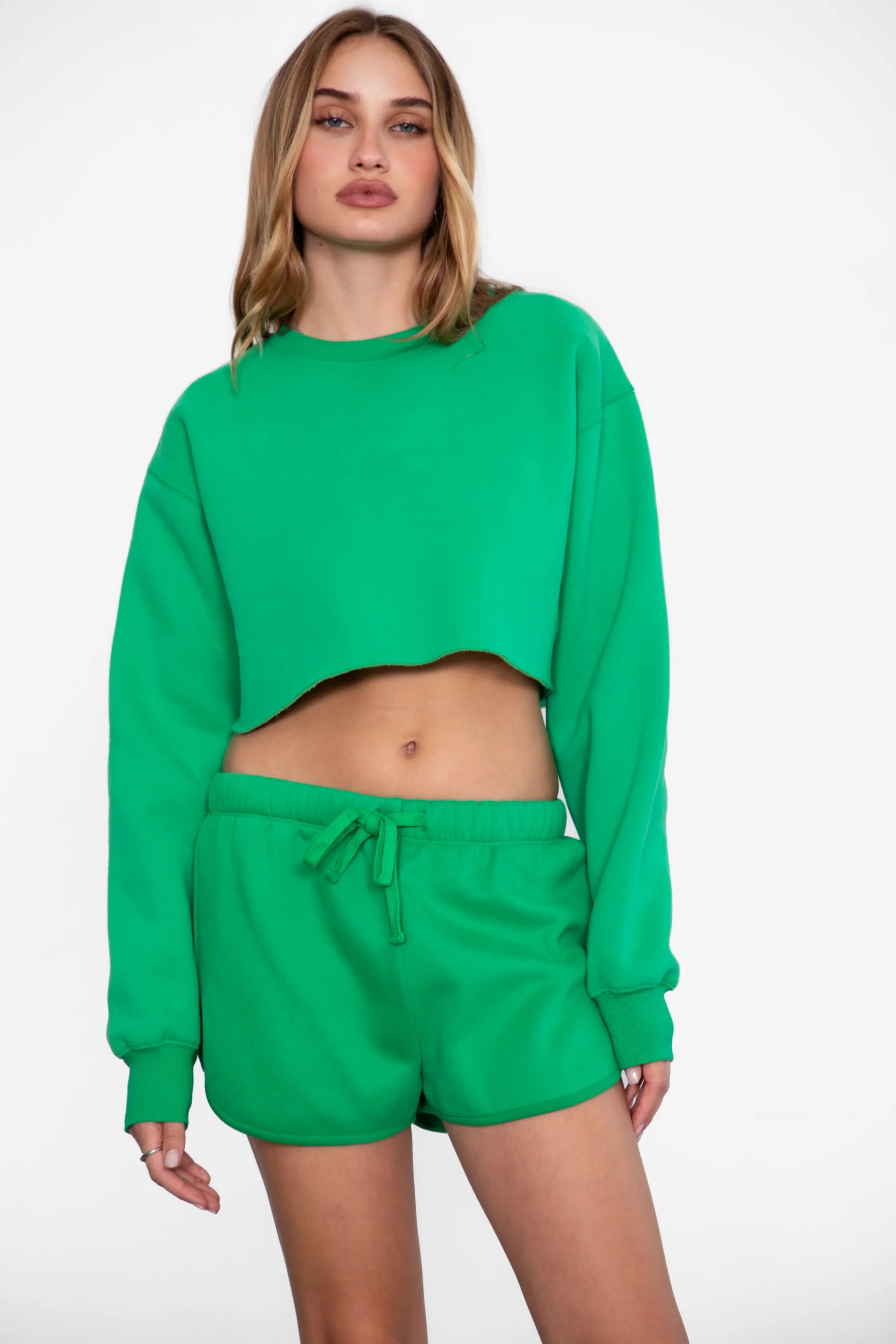 SHORTY Drawstring Waist Plush Fleece Track Mini Shorts - Image 15