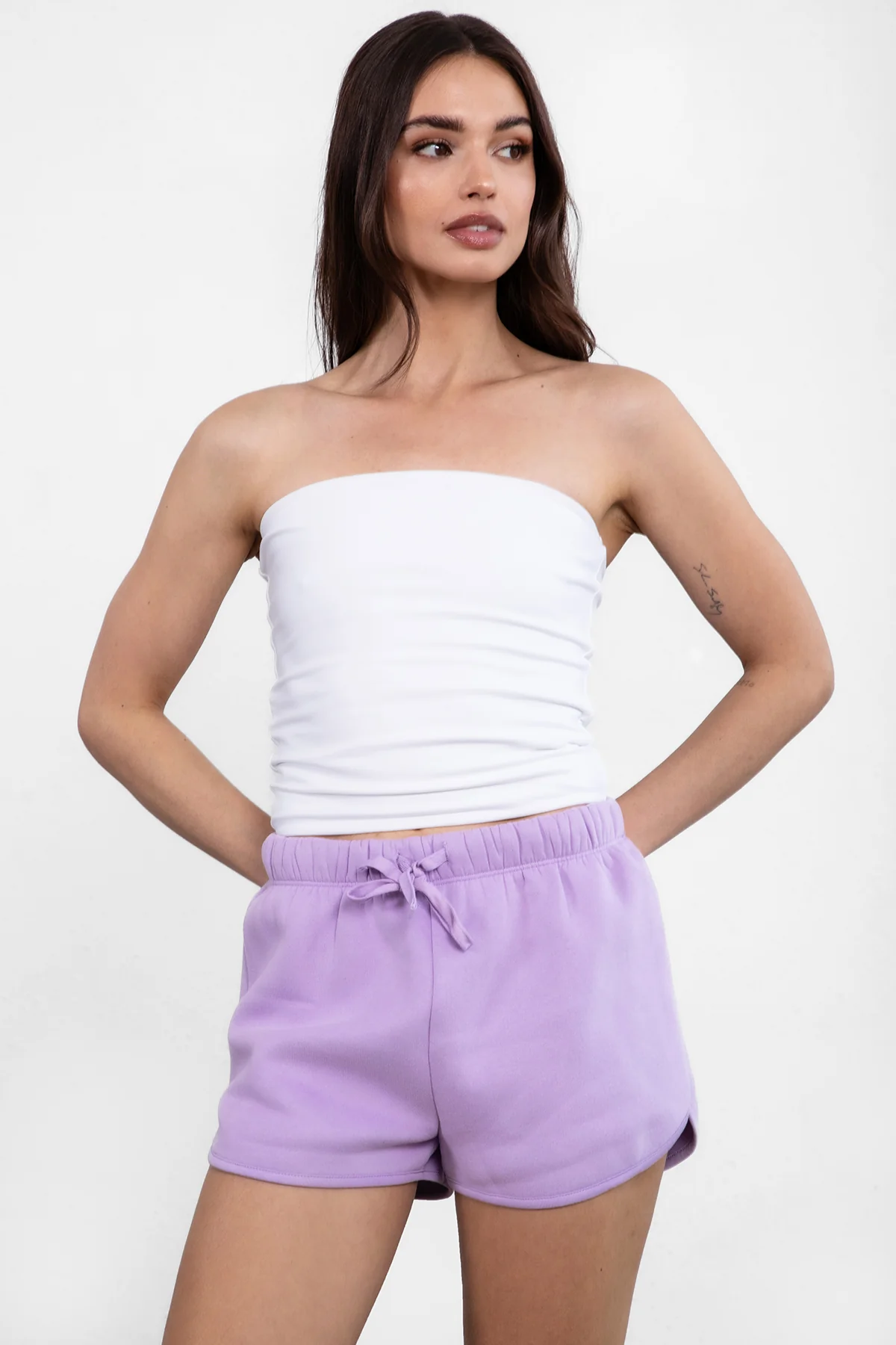 SHORTY Drawstring Waist Plush Fleece Track Mini Shorts - Image 17