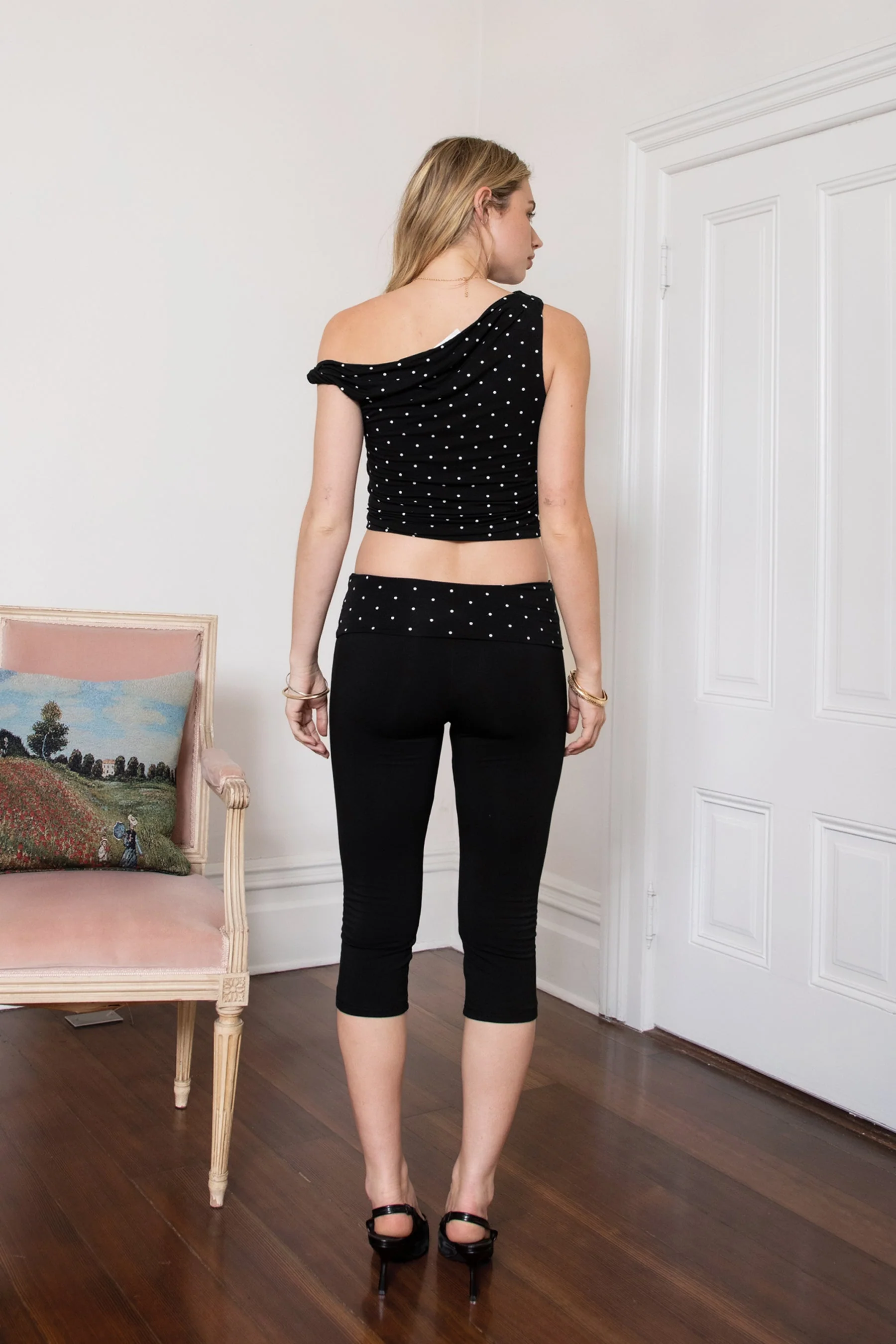 SORA Rayon Fold Over Waist Polka Dot Capri Leggings Pants [Pre-order] - Image 4