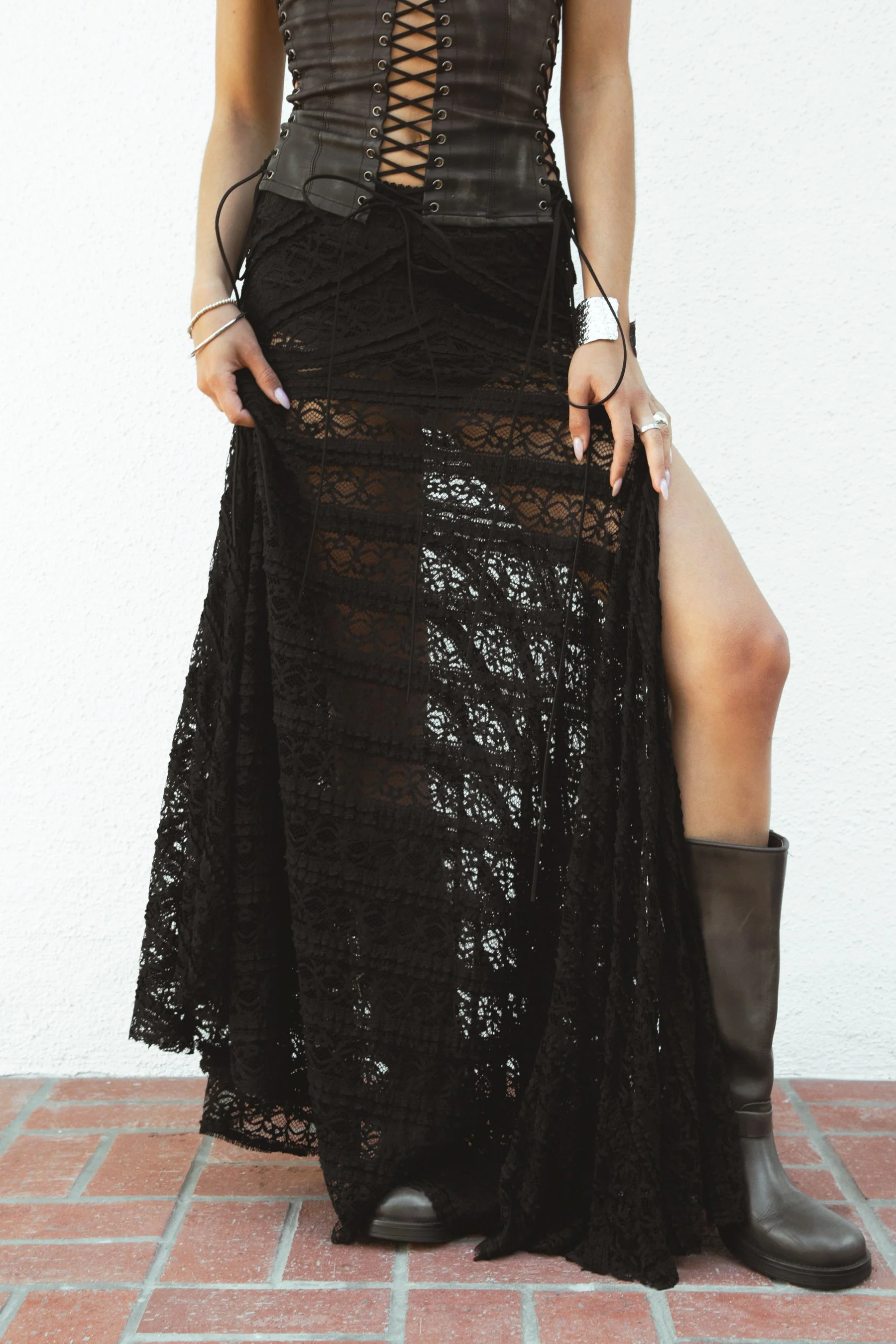 MARISS Flowy Stretch Lace Side Slit Maxi Skirt [Partial Pre-order] - Image 7