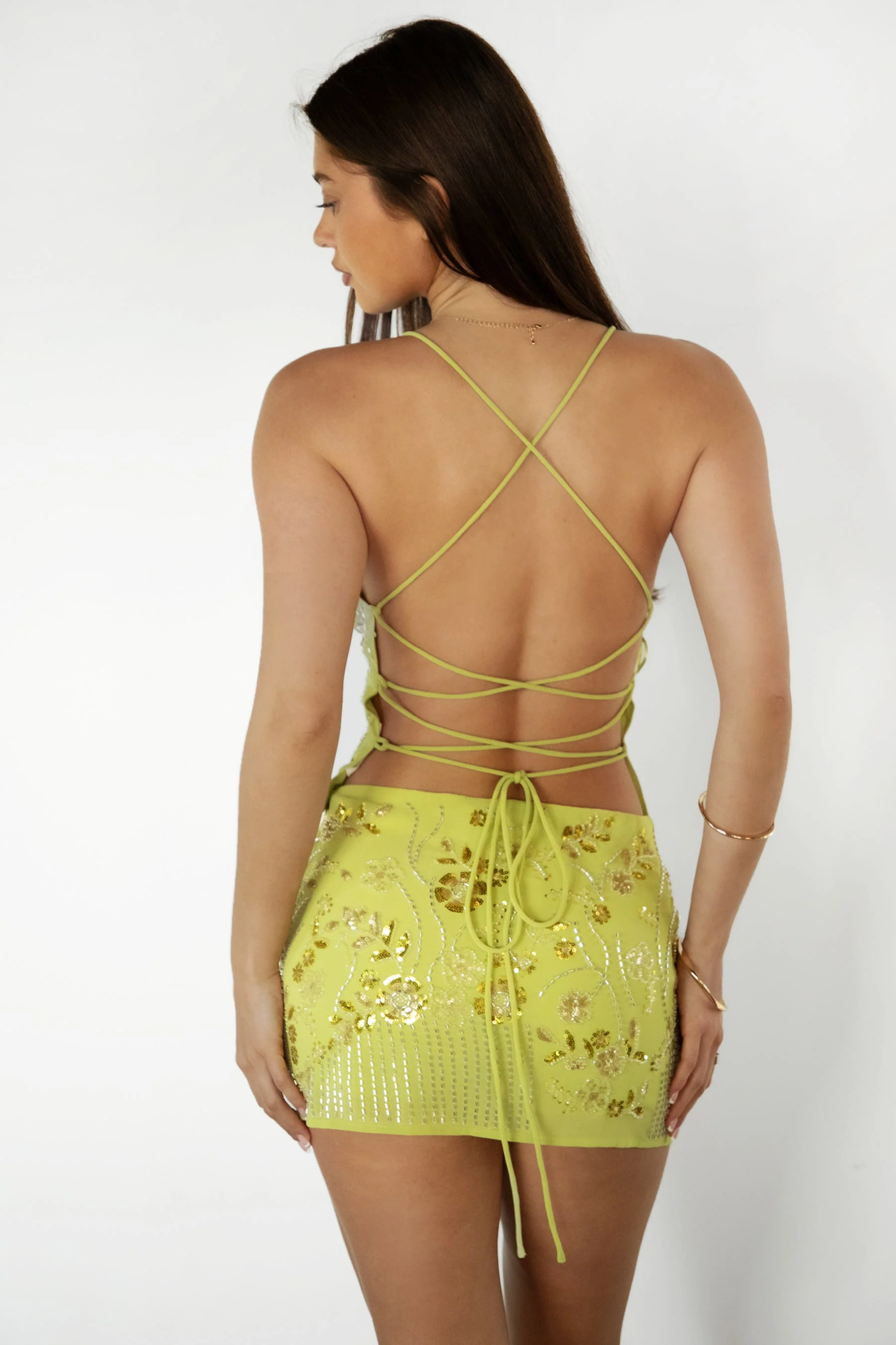 VEDA Chiffon Beaded Low Rise Mini Skort - Image 13