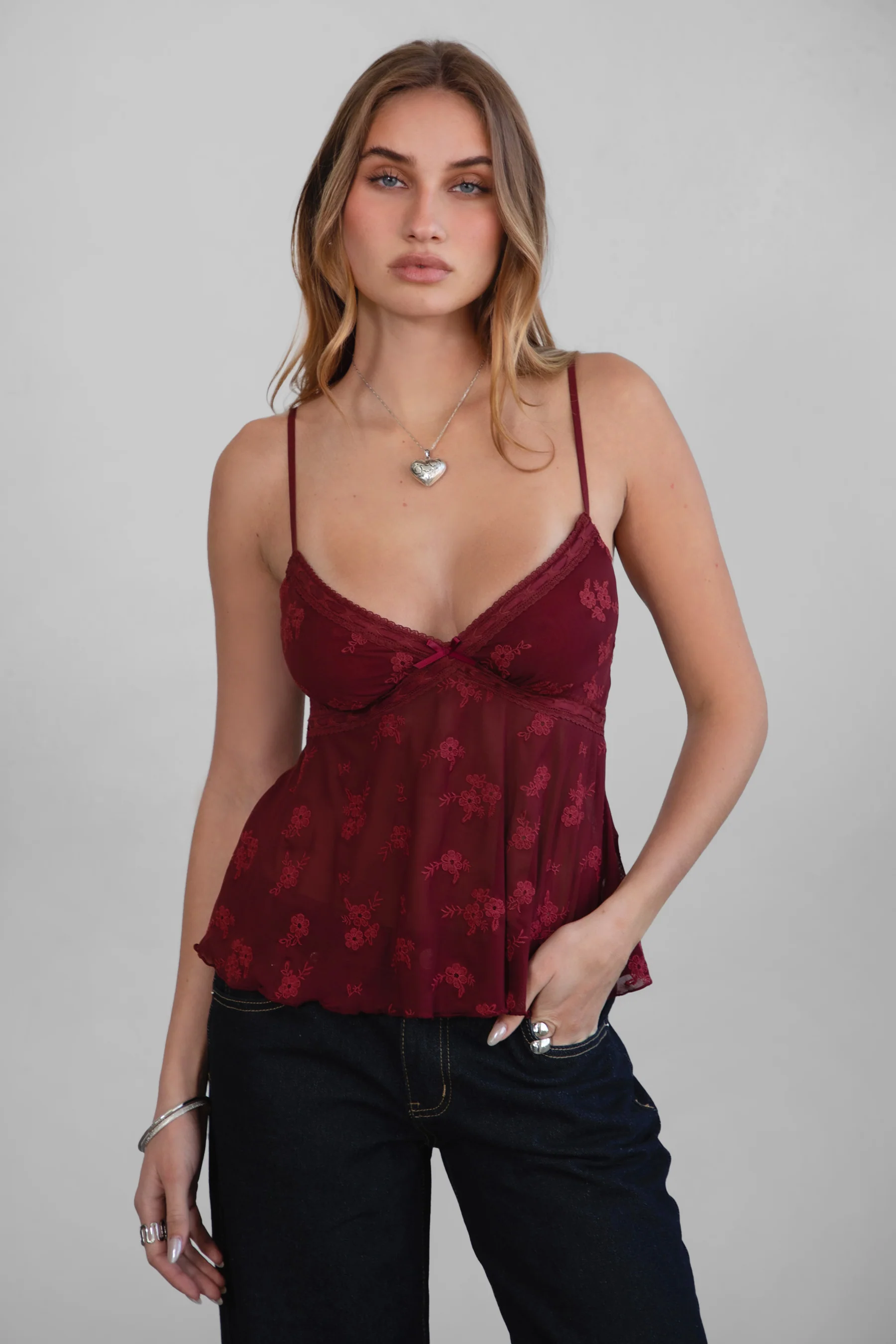 LAURIEL Embroidered Mesh Cami Top - Image 5