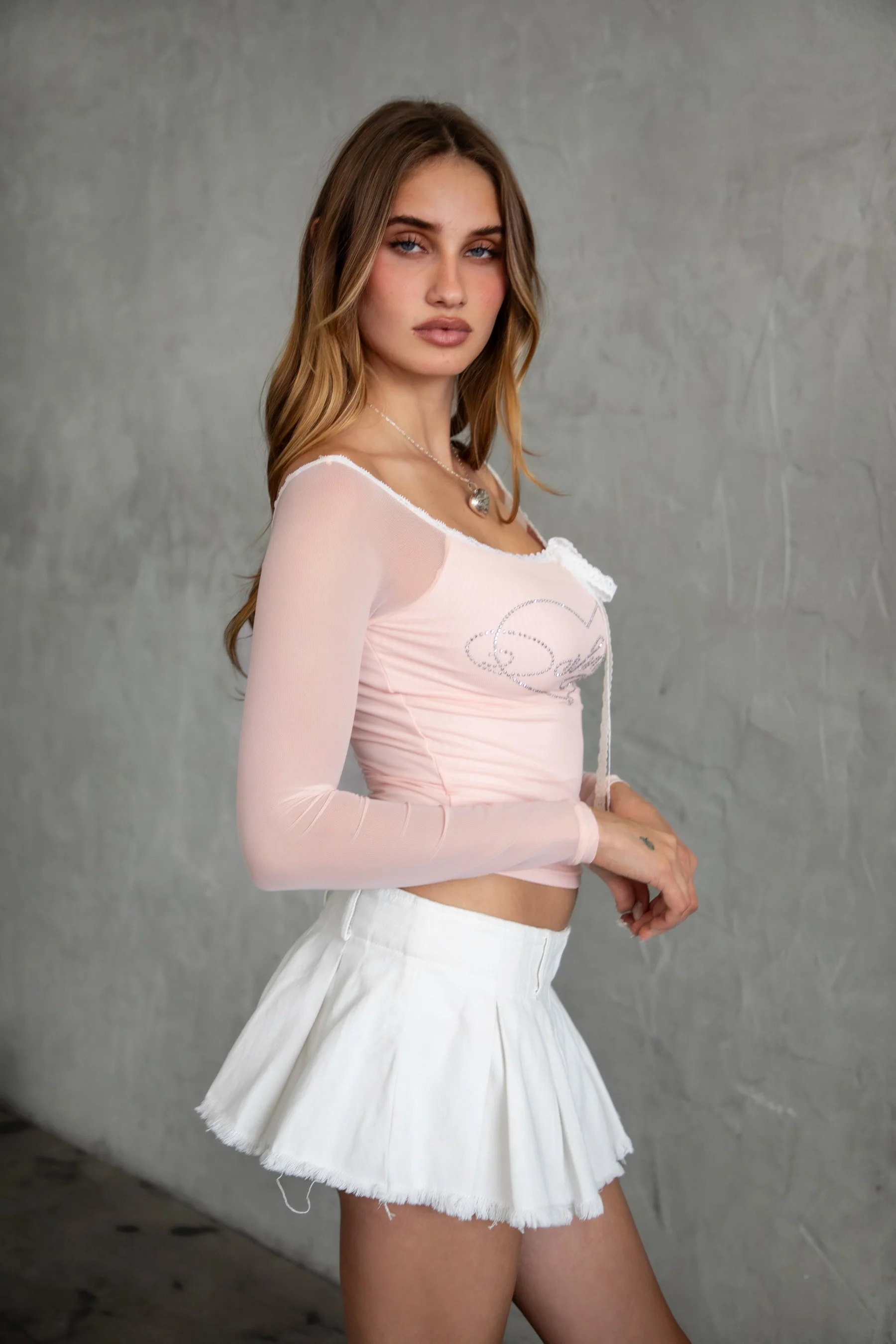 Adora Mesh Rhinestone Embellished Long Sleeve Top - Image 3