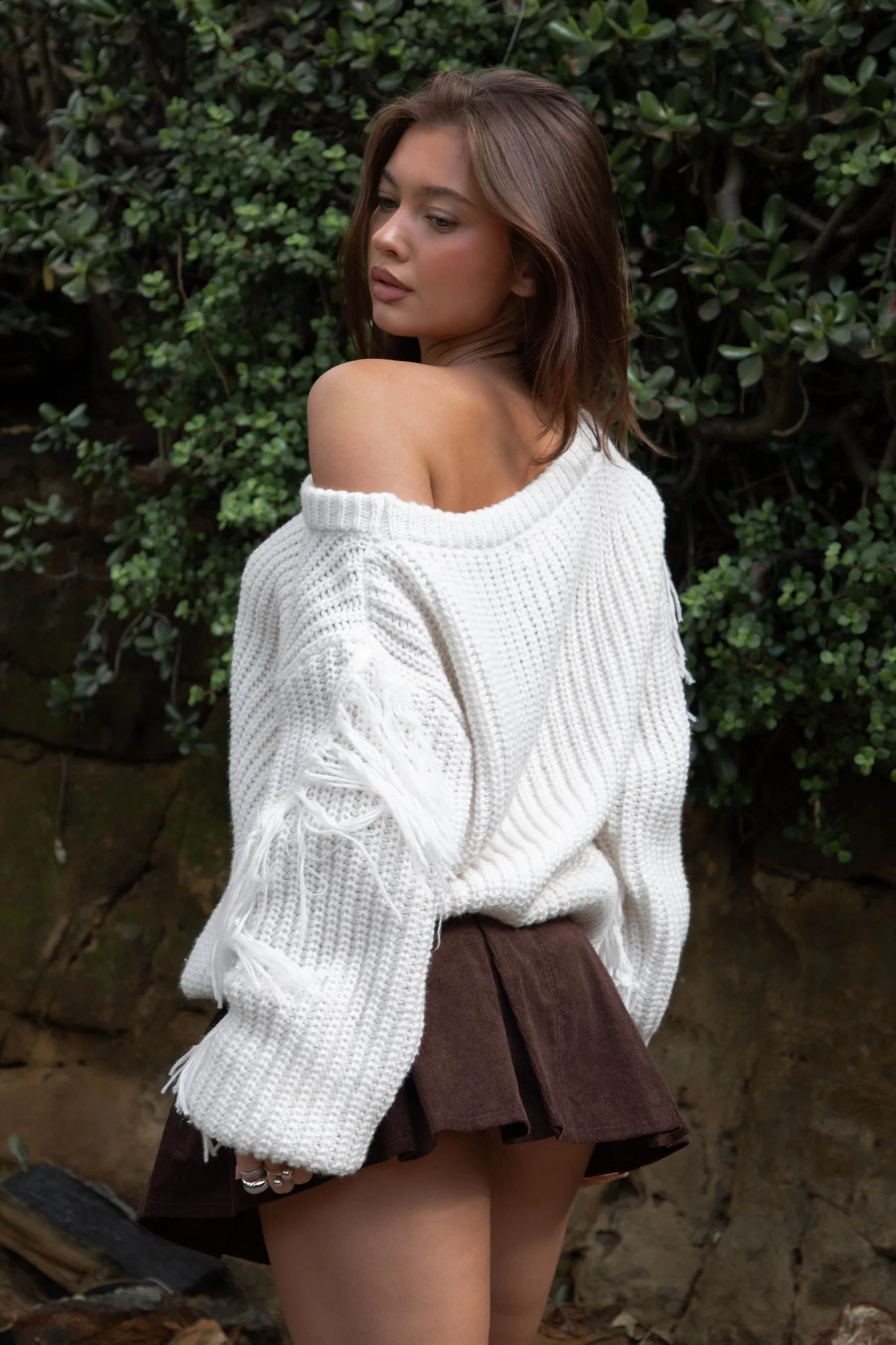 BAYLYN Off The Shoulder Knit Sweater With Tassels - Image 3