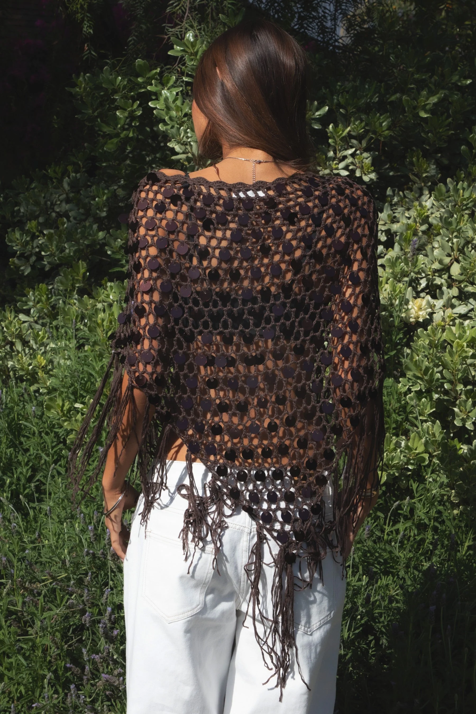 LUNARA Sequin Fringe Knit Poncho - Image 6