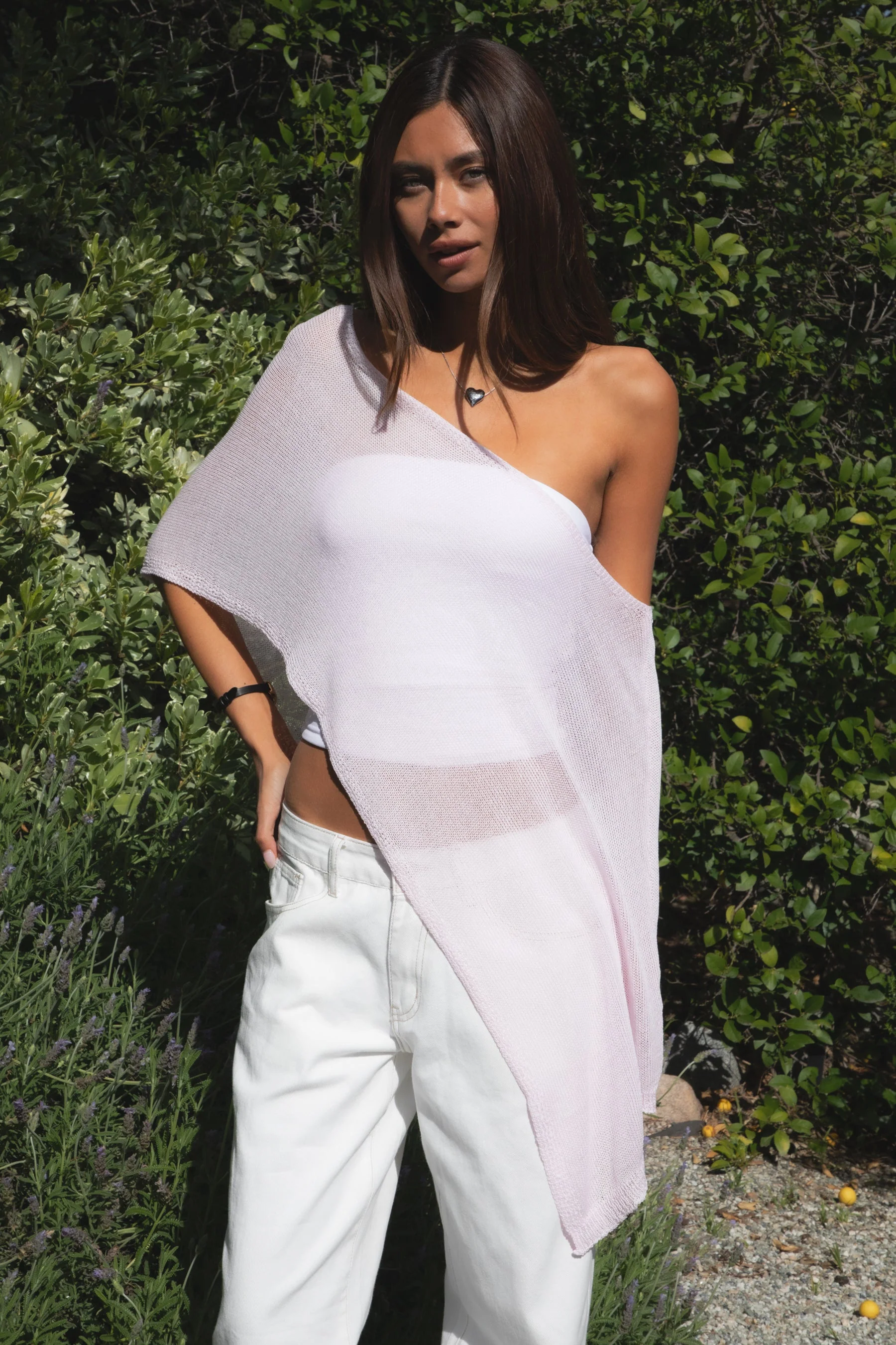 SOLEI Lightweight Sheer Sweater Knit Cape - Image 3