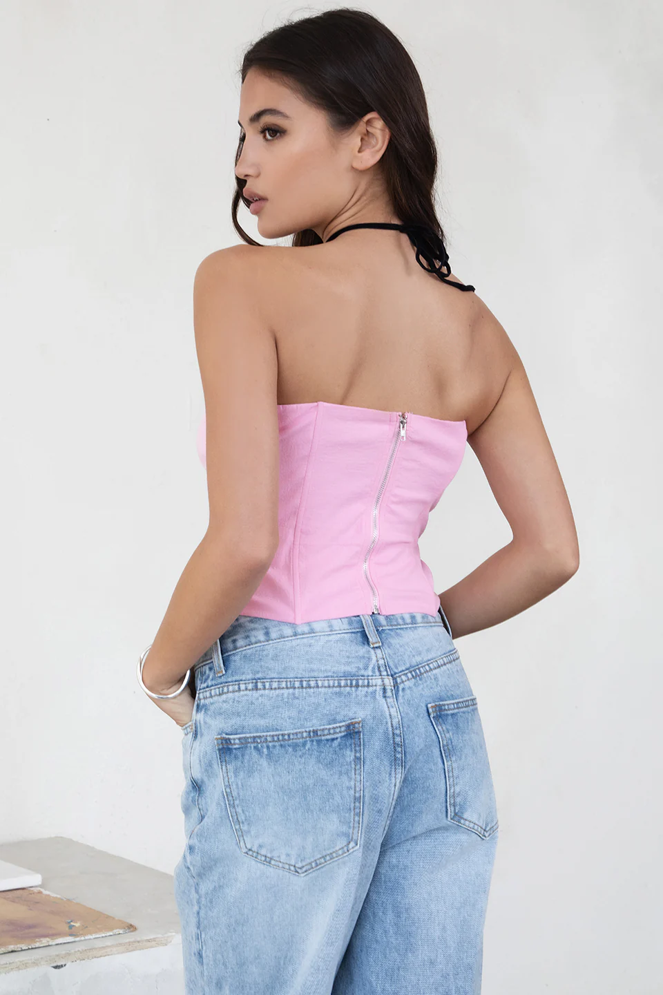 Janice Stretch Linen Strapless Bustier Top - Image 3