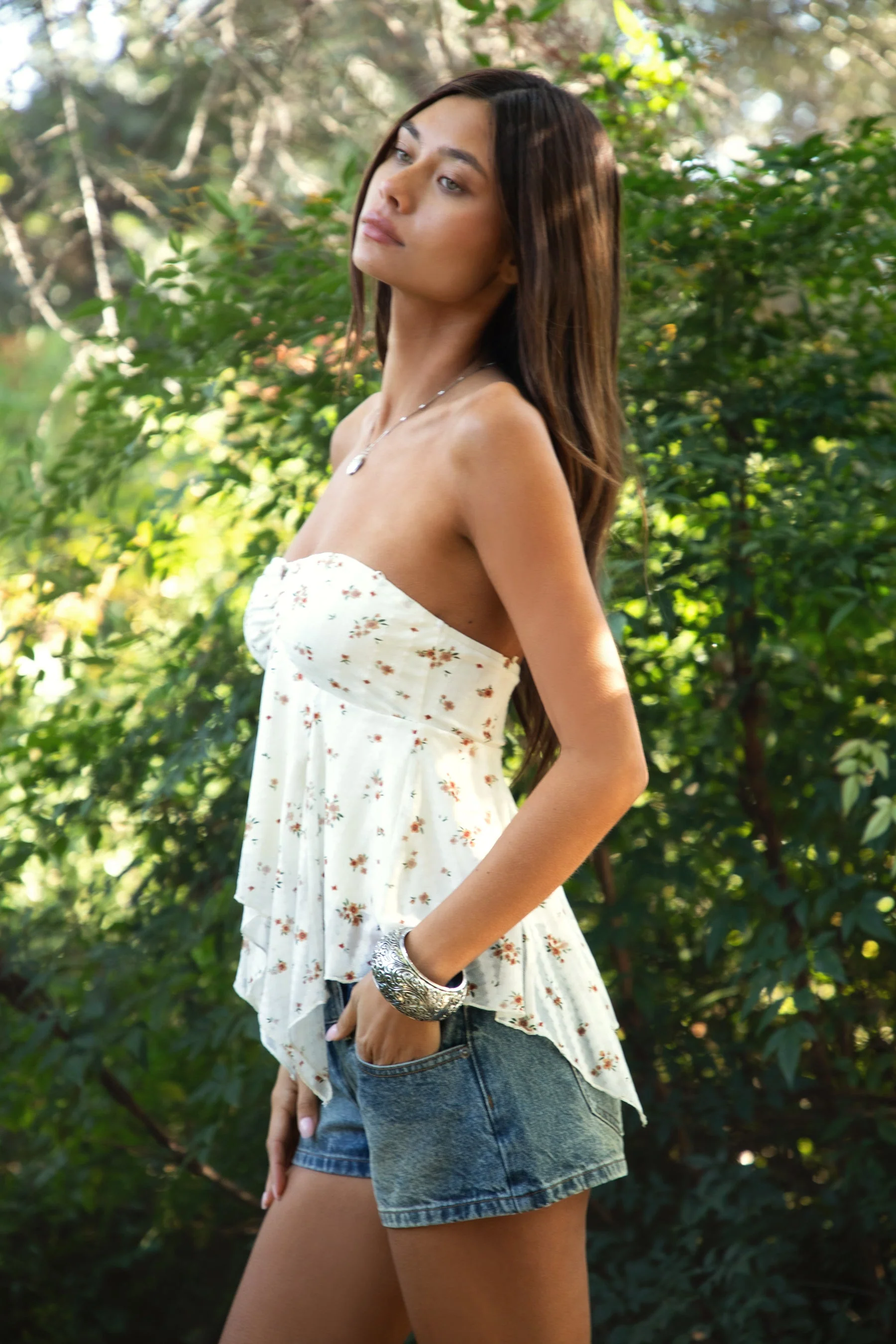 APRICOT Floral Stripe Sheer Babydoll Tank Top - Image 4