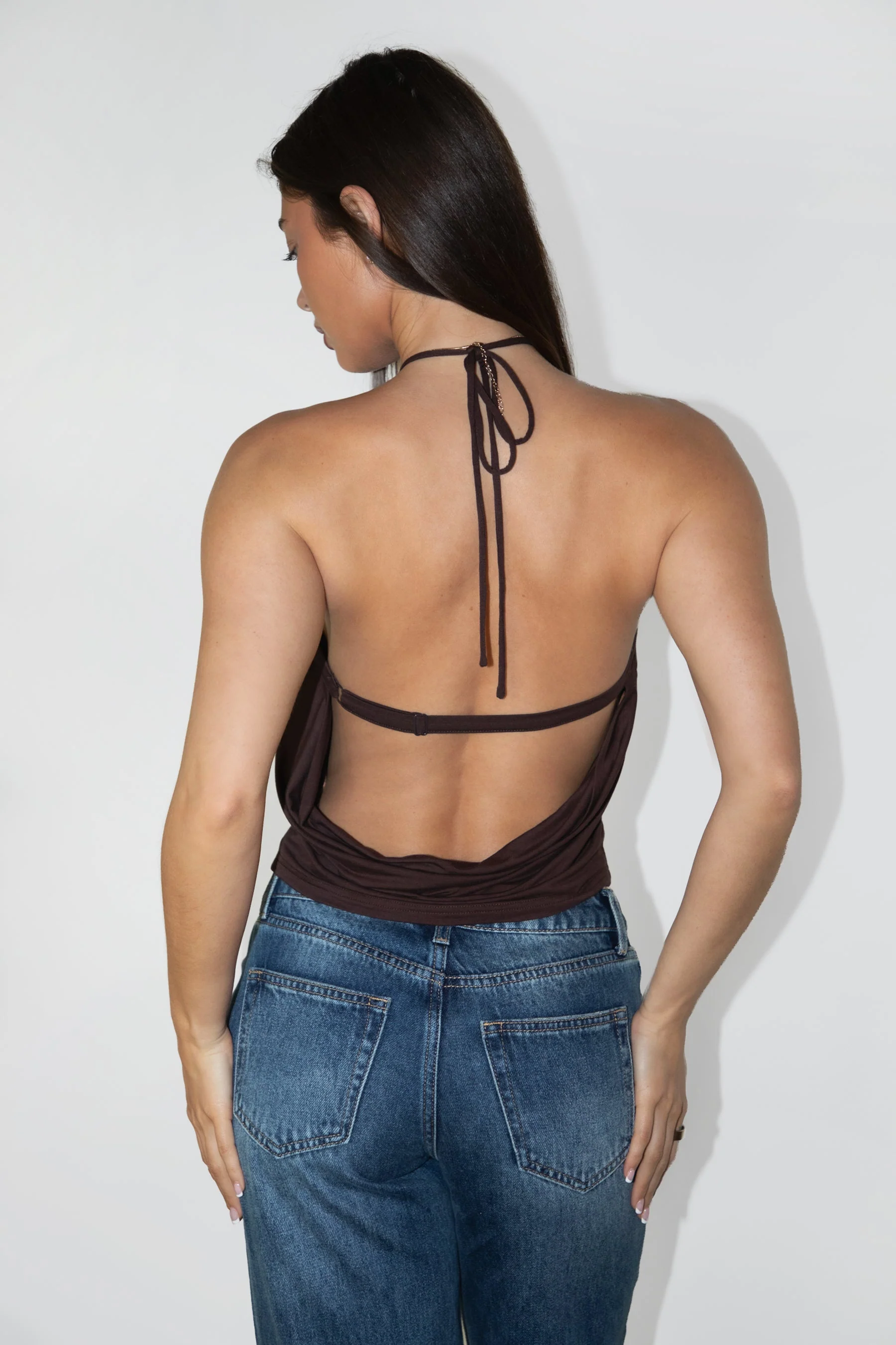 TERAYA Open Back Halter Neck Eyelet Detail Top - Image 8