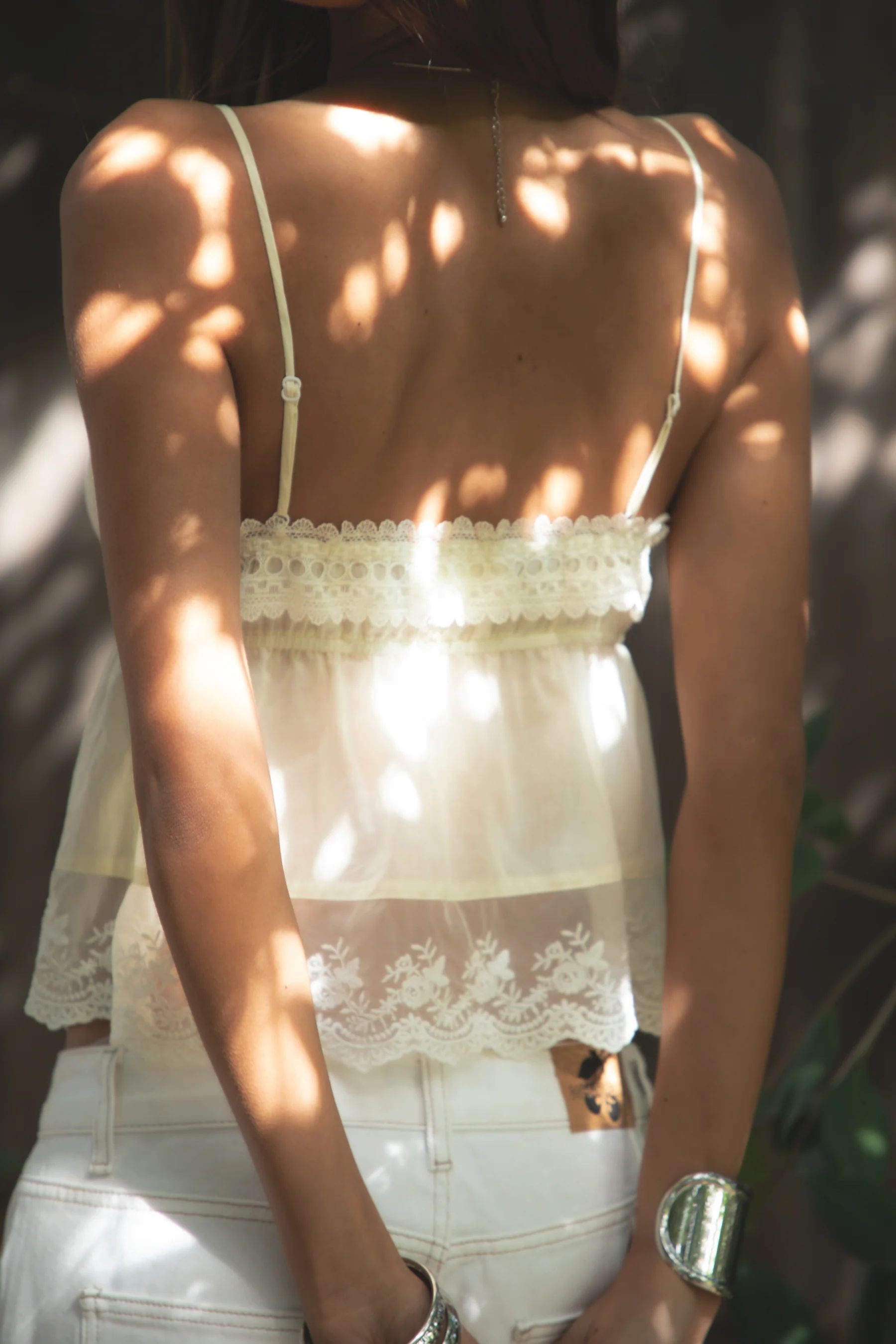 BRIELLE Babydoll Embroidered Mesh Lace Trim V-Neck Cami Top - Image 16
