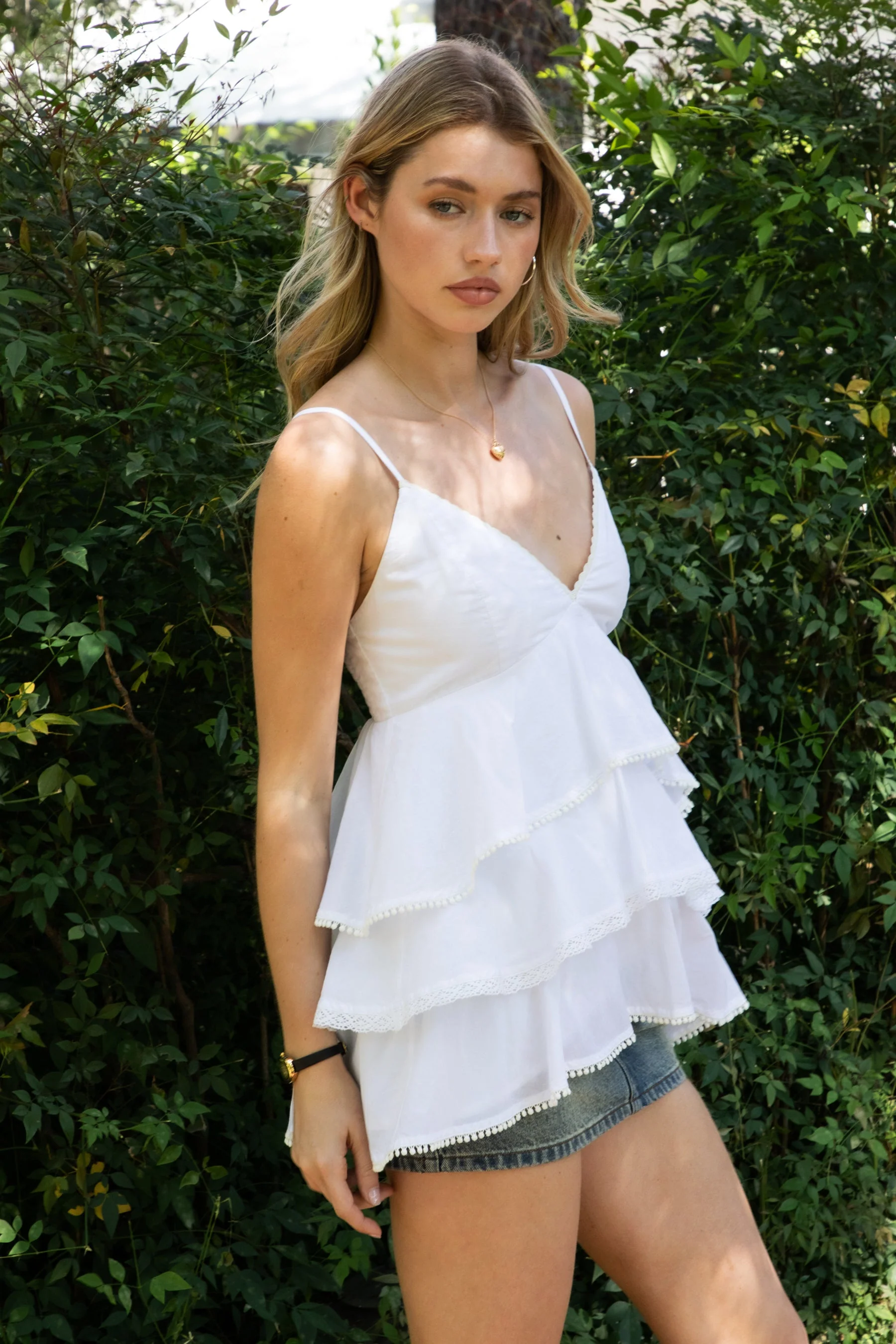 GLARA Tiered Ruffle V-Neck Babydoll Top - Image 5