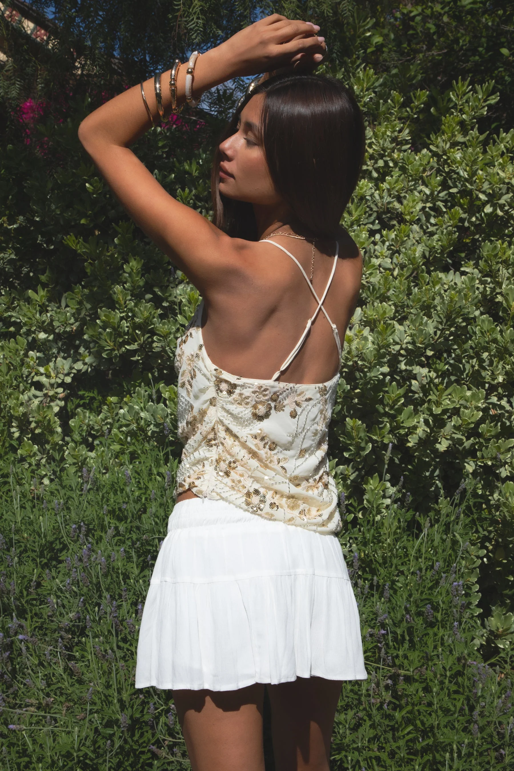 AURYA Chiffon Sequin Beaded Cowl Neck Top - Image 18