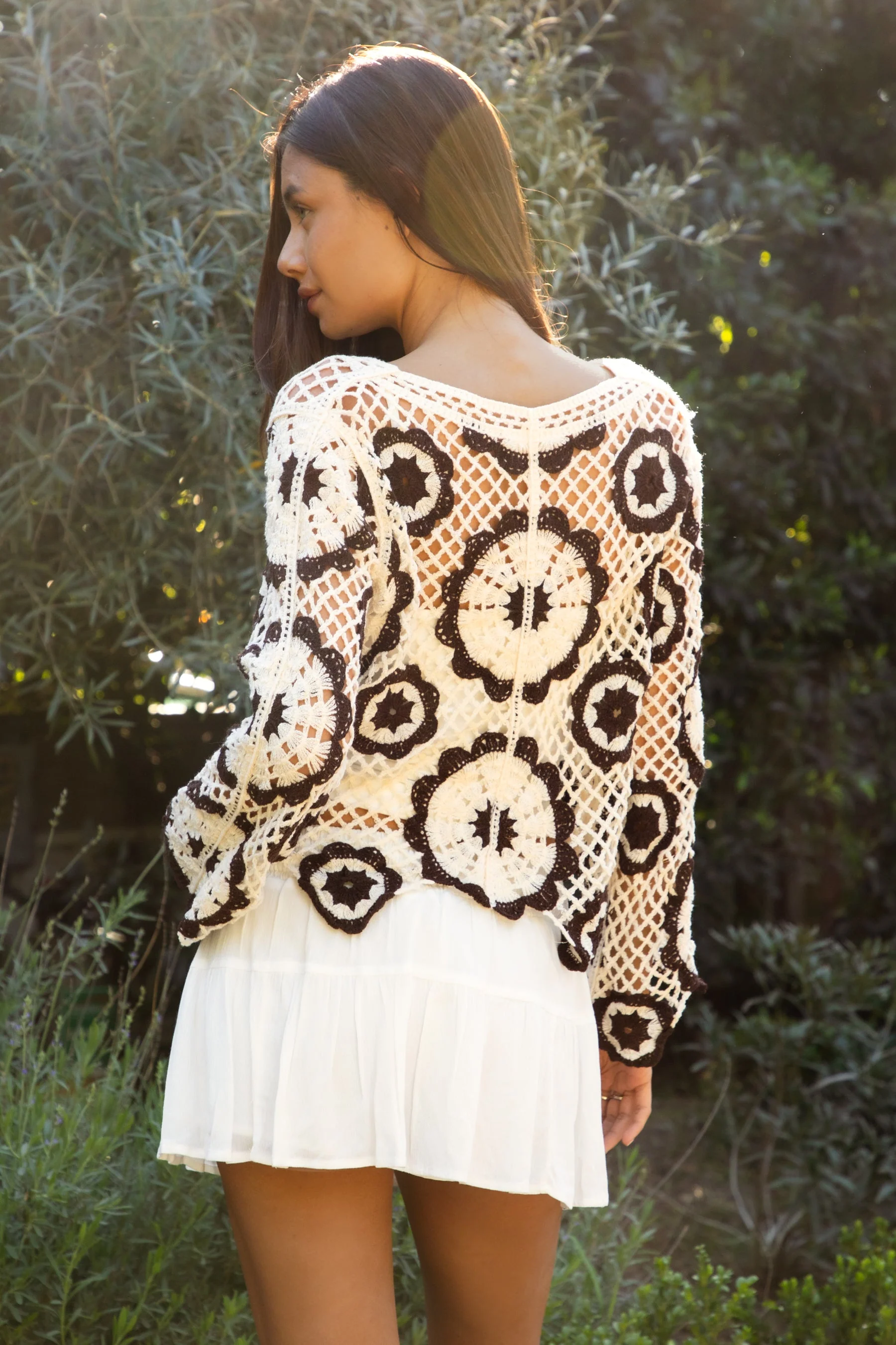 SOLANDRA Crochet Flower Pattern Cardigan Top - Image 6