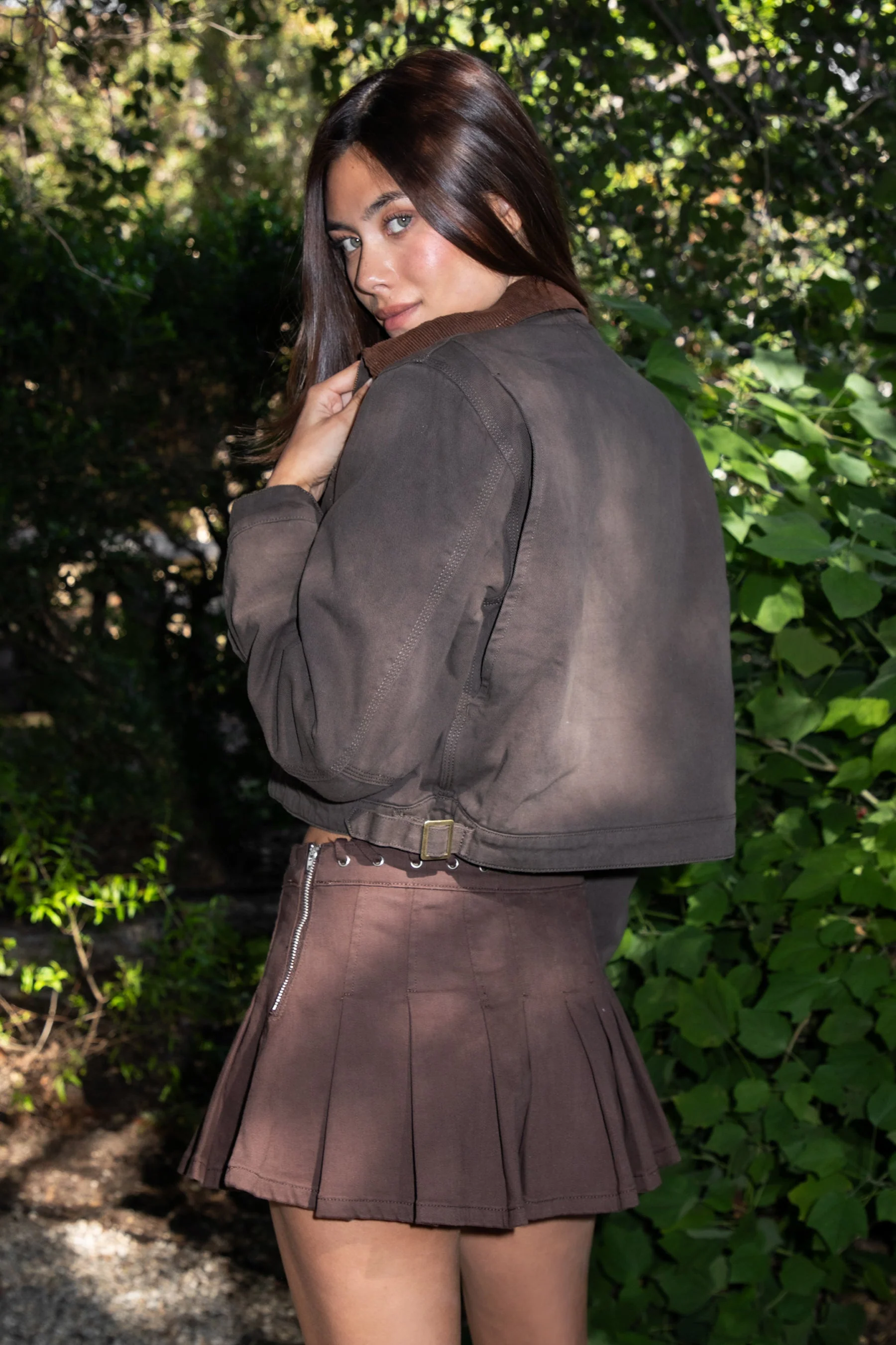 FLINT Washed Solid Twill Cropped Jacket - Image 11