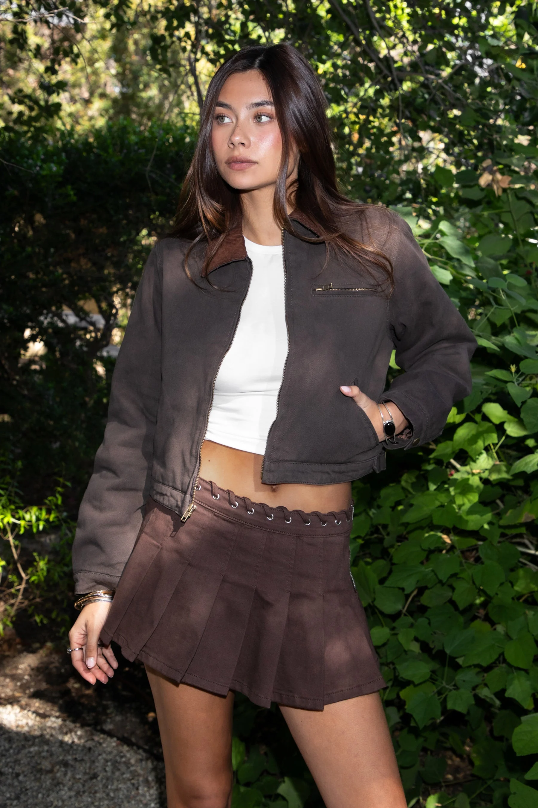 FLINT Washed Solid Twill Cropped Jacket - Image 7