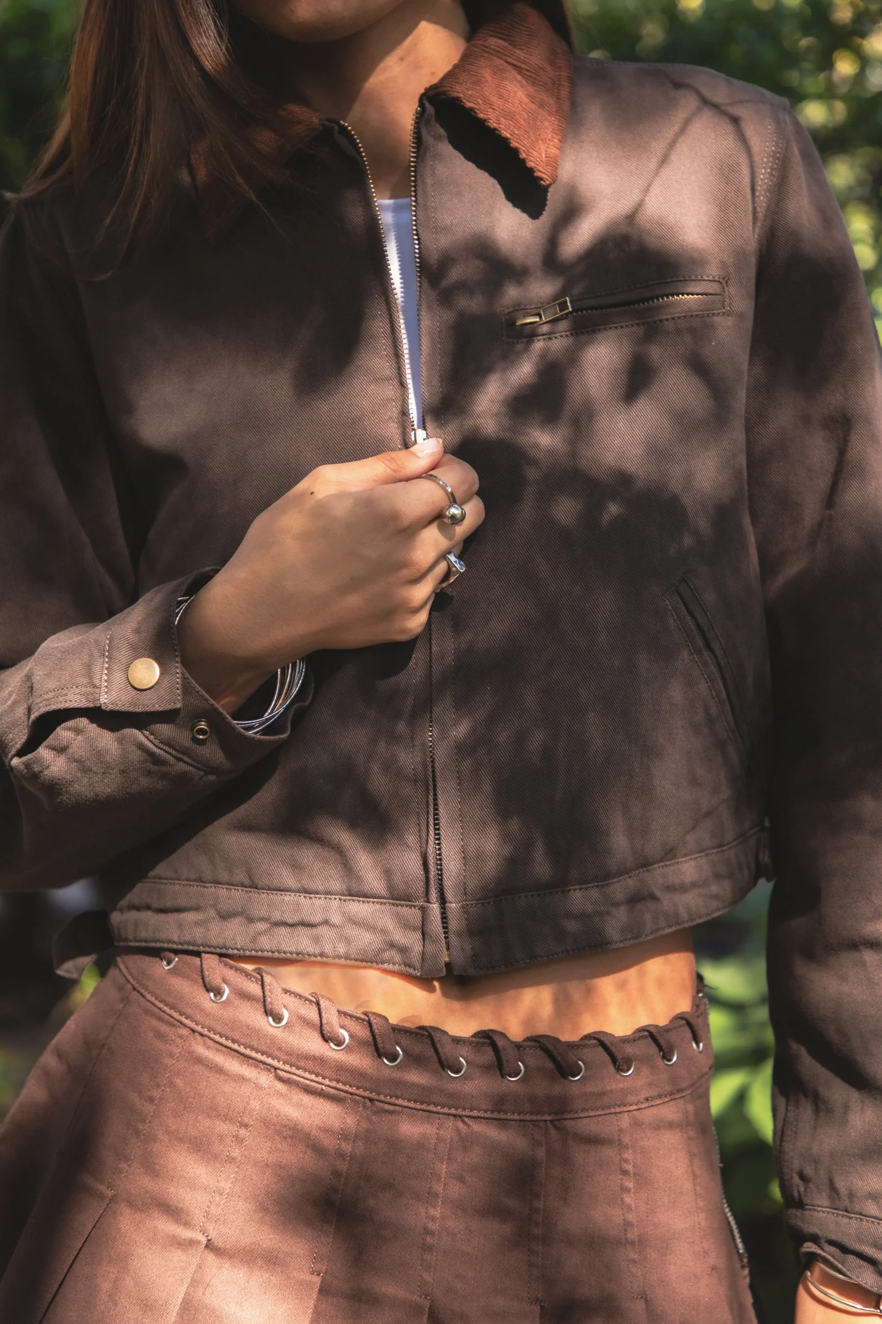 FLINT Washed Solid Twill Cropped Jacket - Image 8