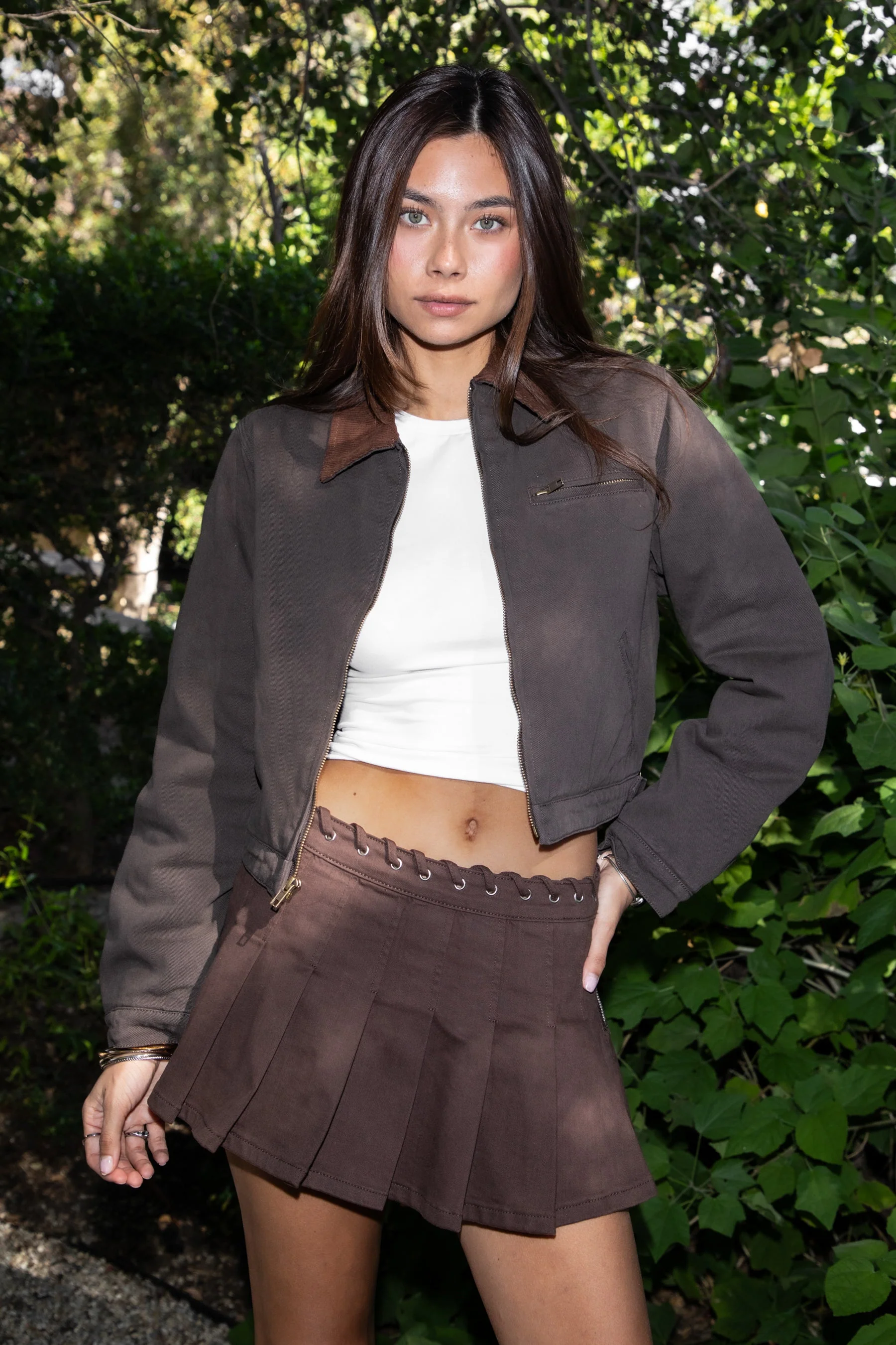 FLINT Washed Solid Twill Cropped Jacket - Image 9