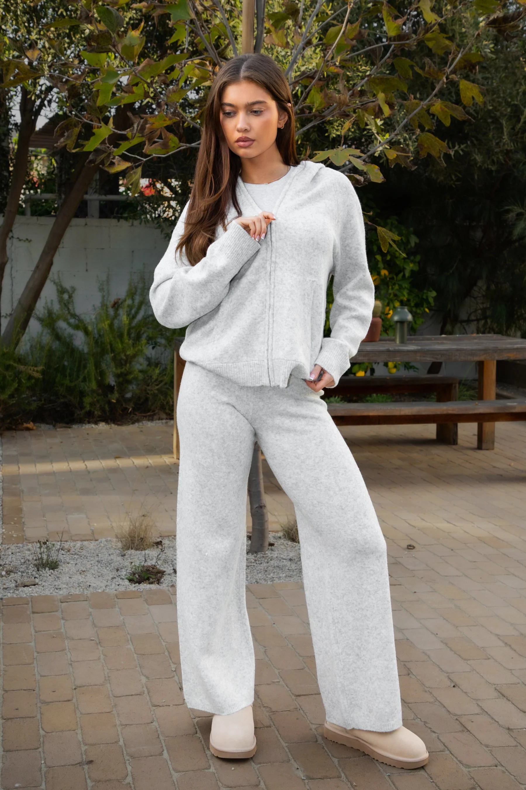 MALORA Sweater Knit Zip Up Lounge Hoodie - Image 8